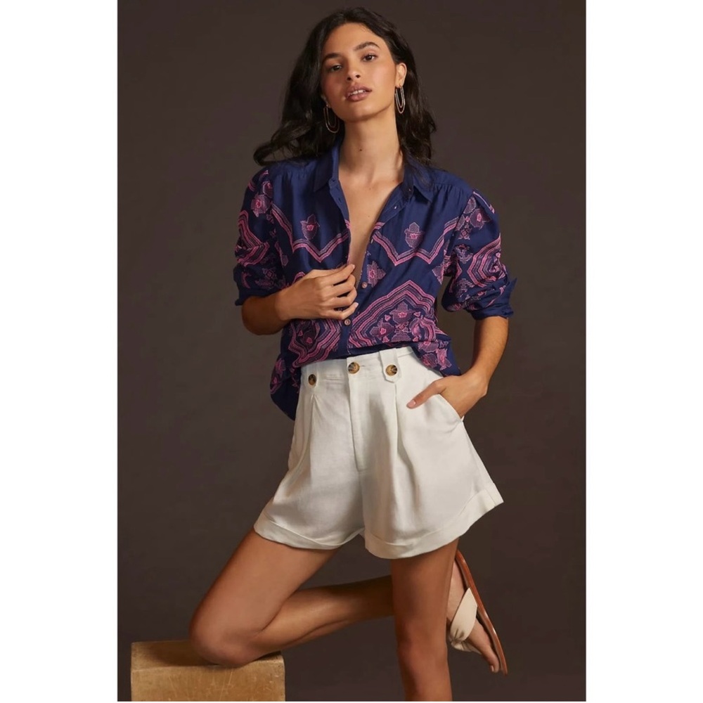 Anthropologie Embroidered Relaxed Button
Down Shirt  Size: Large  NWT